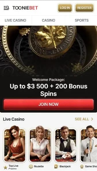 Tooniebet Canadian regulated casino homepage