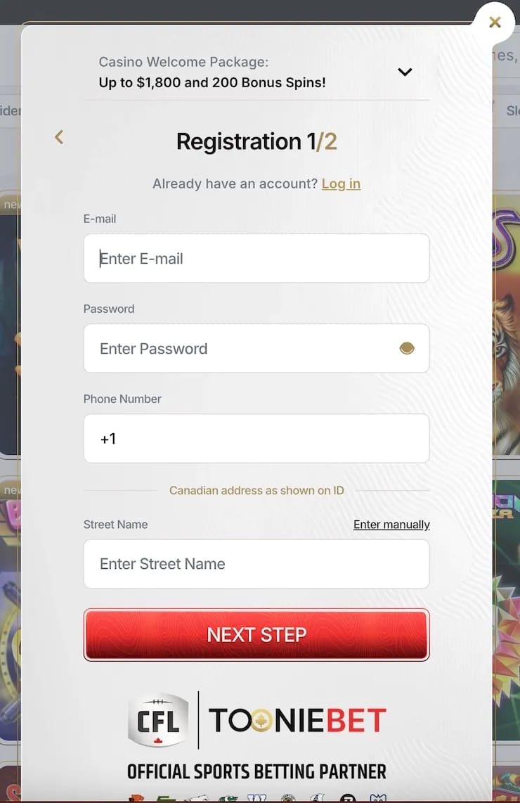 Tooniebet regulated Ontario sign-up process